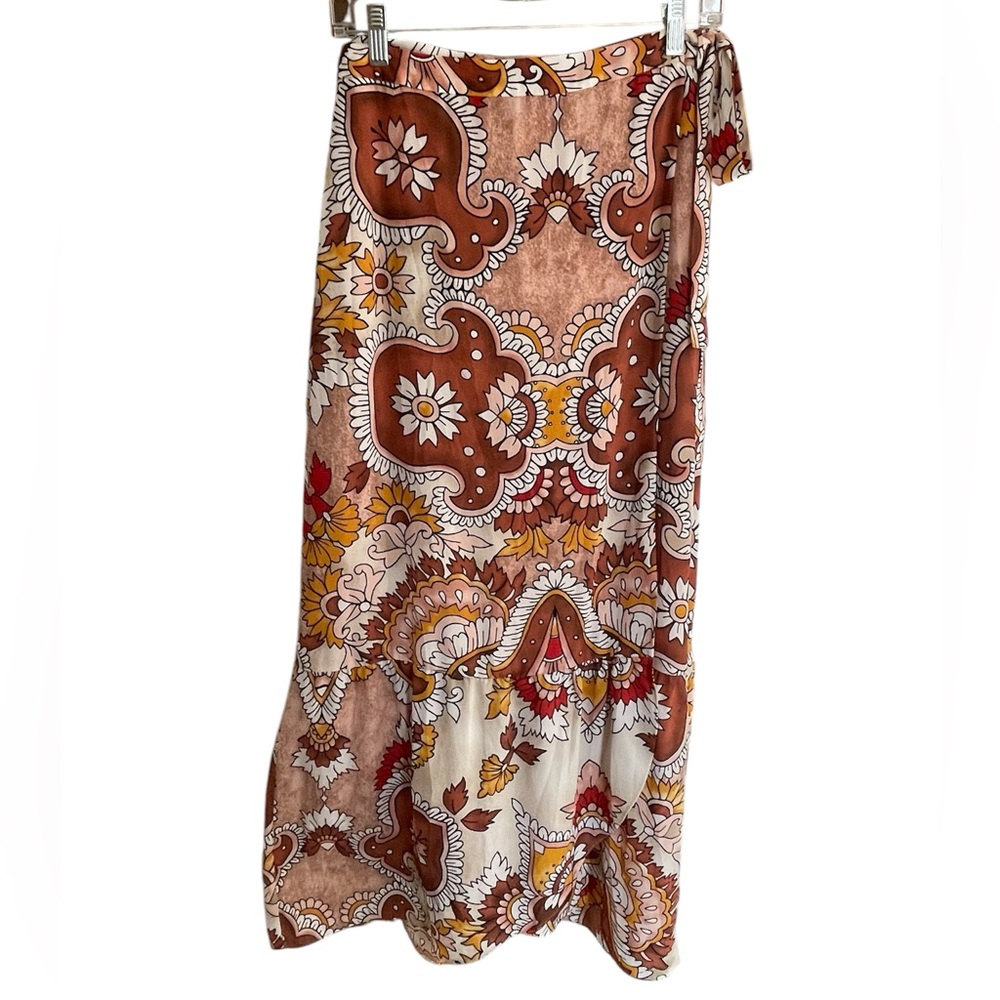 BCBGMAXAZRIA women’s size M Maxi Wrap Skirt Paisley Dusty Rio Red Multi NEW $228
